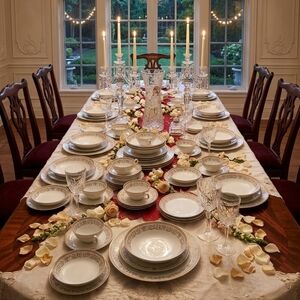 Vintage Noritake Gracelyn White Dinnerware Set with Gold Trim 56 PC Table For 8